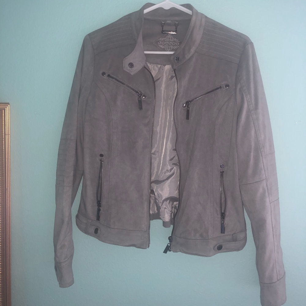 Grey suede motorcycle jacket